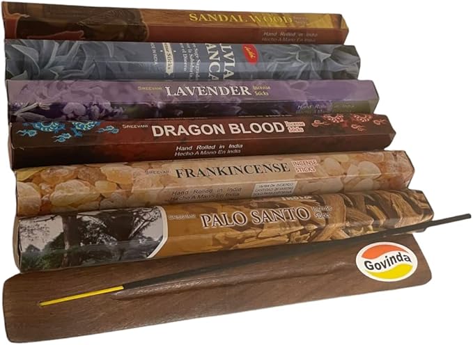 Sreevani Incense Sticks Variety Pack #4 and Incense Stick Holder Bundle Gift Set with 6 Most Popular Fragrances