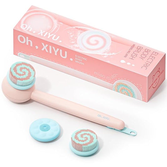 Electric Back Scrubber for Shower Body Brush, Waterproof Shower Body Scrubber for Cleansing, Massaging, Rechargeable Spinning Bath Brush for Kids & Adults with 2 Heads & 3 Speed Modes, Pink