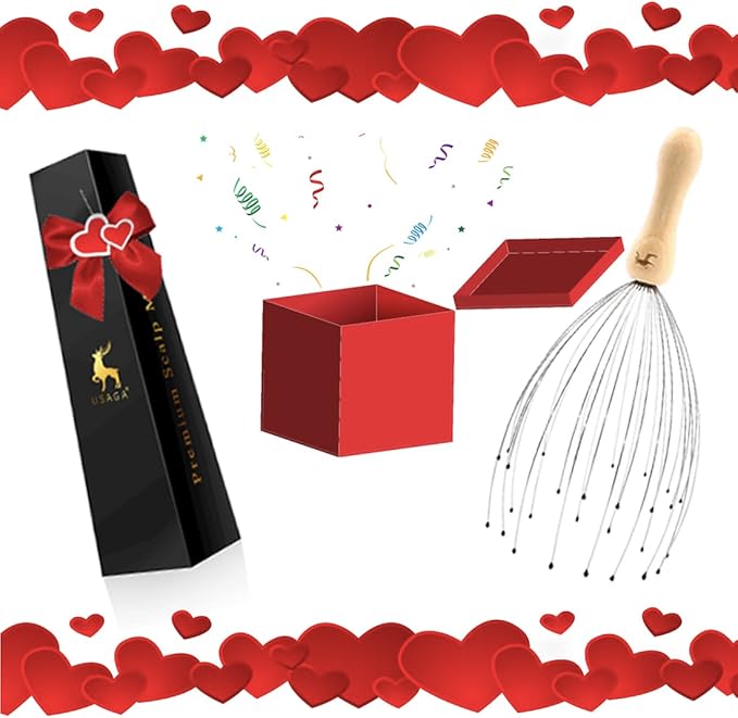 USAGA 32 Fingers Head Massager, Head Scratcher Scalp Massager, Stocking Stuffers Gift for Scalp Body Relaxing Wood Handle (1 Pack)