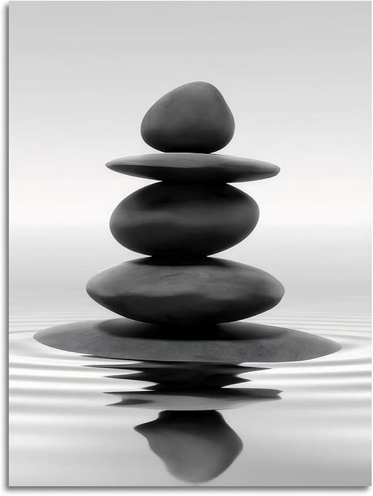 DCMVJHZV Black and White Bathroom Unframed Poster Zen Bathroom Wall Decor Stones in the Water Wall Art Yoga Meditation Picture Print Spa Room Bedroom Living Room Painting(12"x16")