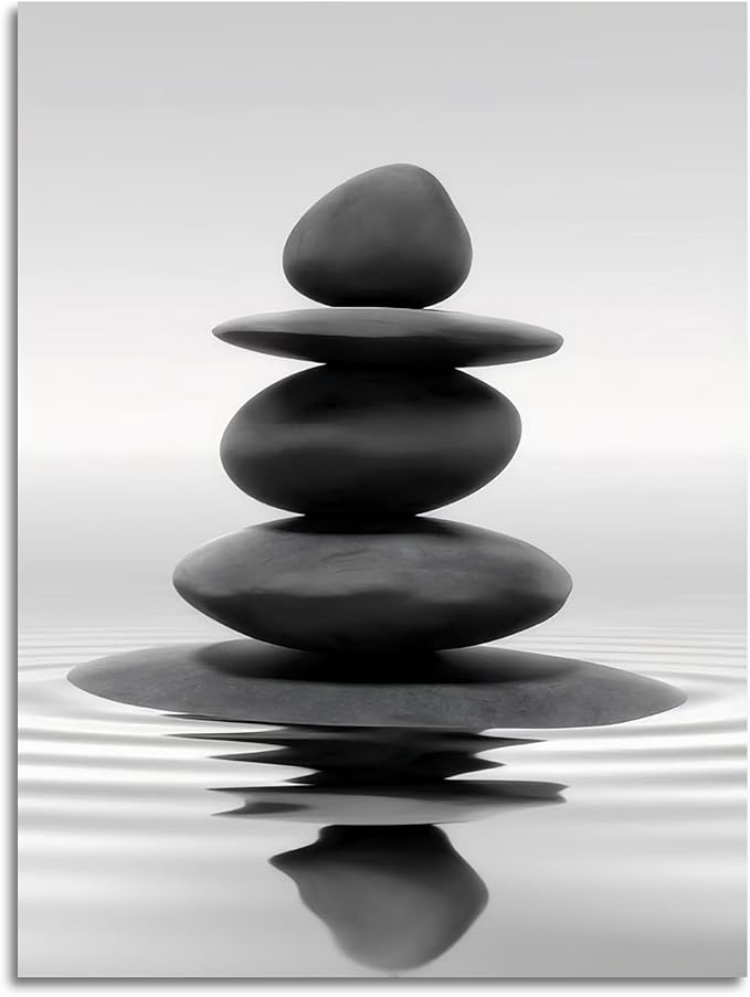 DCMVJHZV Black and White Bathroom Poster Stones in the water Wall Art Zen Bathroom Wall Decor Yoga Meditation Picture Print Spa Room Bedroom Living Room Wall Painting(16"x24" Unframed)