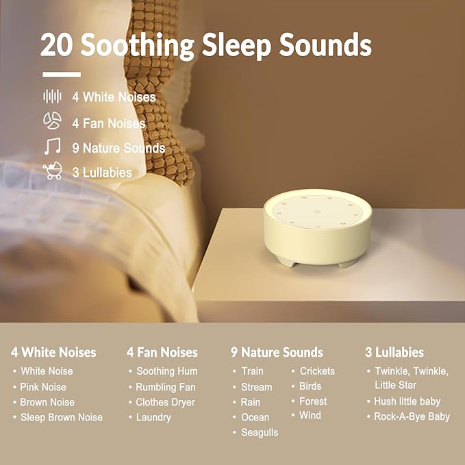 Kipcush Sound Machine & Night Light for Adults, Baby, Kids. White Noise Machine with 20 Soothing Sleep Sounds. Small Size & Portable Design for Bedroom (Putty, Small)