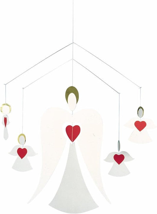 Angel Family Hanging Mobile - 14 Inches - White and Red