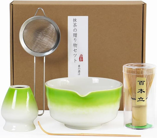 Matcha Whisk Set, Japanese Traditional Bamboo Chasen & Matcha Set with Scoop & Sifter, Handmade Matcha Bowl and Whisk Set for Authentic Japanese Tea Ceremony, Great Matcha Kit for Her