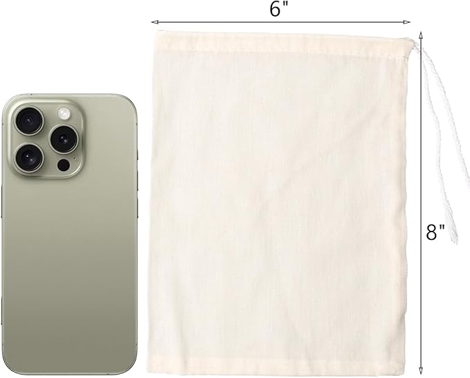 Eketirry Spice Bags, 10pcs Reusable Empty Tea Bags, Muslin Strainer Bags, Soup Bags for Cooking, Natural Cotton Fine Mesh Cheesecloth Bags for Cold Brew Coffee(6 x8Inch)