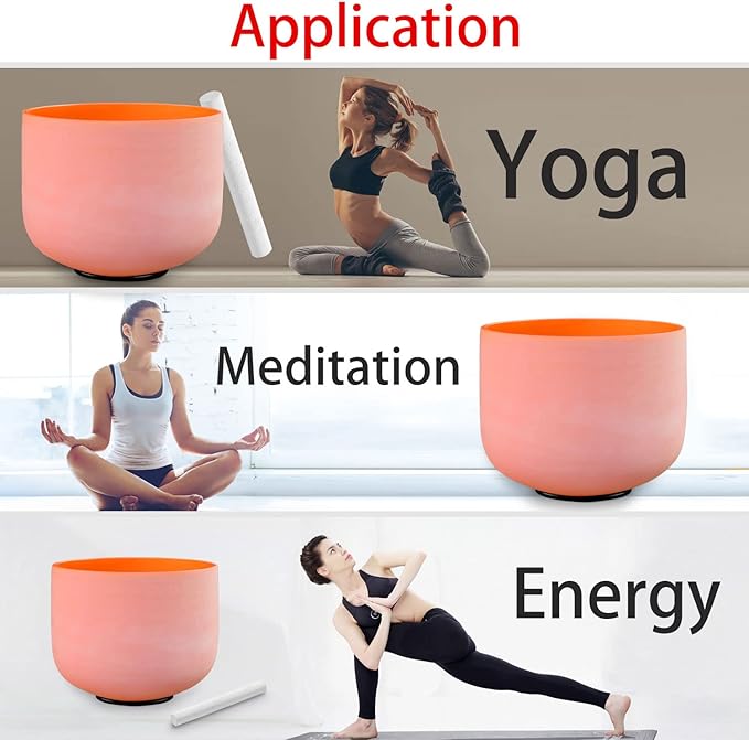 RYAN DVAN 8” D Note Orange Frosted Sacral Chakra Crystal Singing Bowl with Free Heavy-Duty Carrying Case and Suede Striker O-Ring