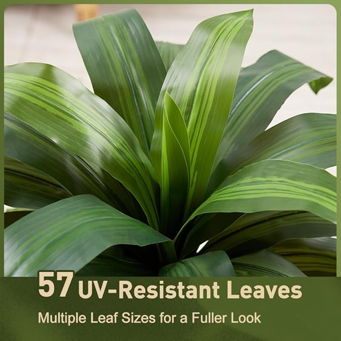 Artificial Dracaena Tree 5FT - Fake Tree with Brown Taper Planter & Pebbles - UV Resistant Faux Yucca Tropical Plant - Artificial Trees for Home Office Living Room Decor Indoor Outdoor