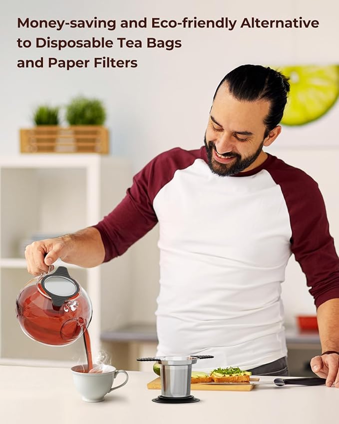 Reinmoson Large Tea Strainers & Filters for Loose Tea Single Cup, 304 Stainless Steel and Food Grade Silicone Extra Fine Mesh Tea Infusers for Loose Tea