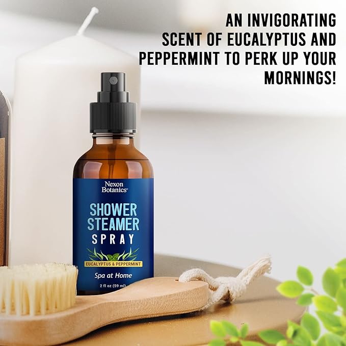 Eucalyptus & Peppermint Shower Steamer Spray 2 fl oz - Aromatherapy Mist for Spa with Pure, Natural Essential Oils - Refreshing Aroma for Clear Breathing & Mood Enhancement - Nexon Botanics