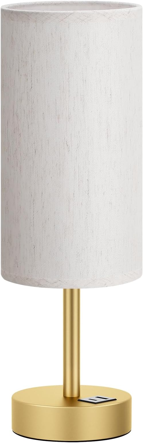 Small Touch Bedside Lamp with USB - 3 Way Dimmable Gold Table Lamp for Bedroom, Nightstand Lamp with Gold Charging Station for Desk Dorm, Office