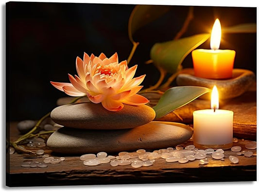 Zen Canvas Wall Art Lotus Flower Stone Painting Framed Spiritual Artwork Meditation Decor for Living Room Bedroom Ready To Hang(Artwork-2,24"x36")