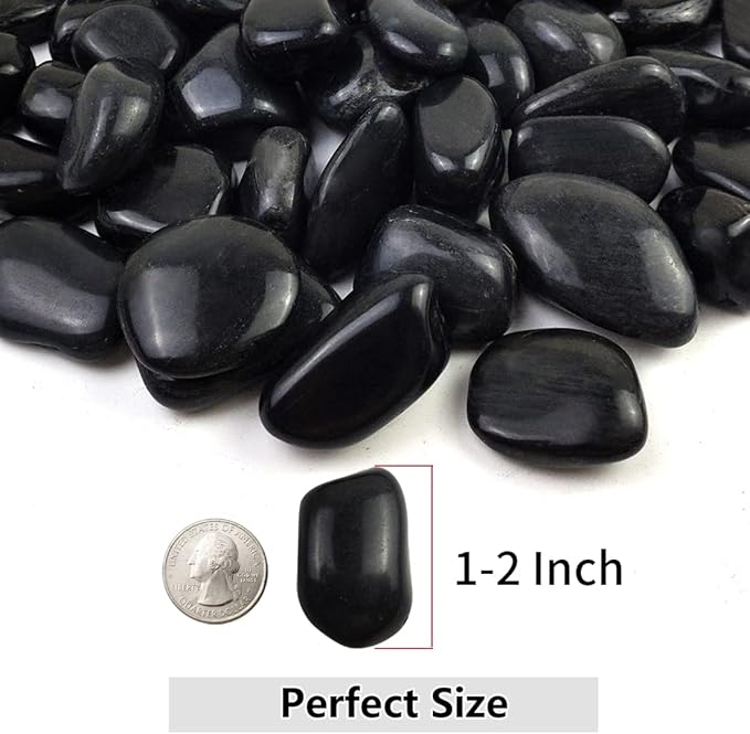 10lbs Black Pebbles for Plants, 1-2 Inch High Polished Natural River Rocks for Landscaping, Decorative Stones Vase Filler Fish Tank Aquariums Garden Outdoor and Indoor DIY