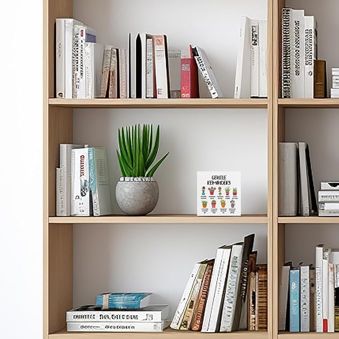 Gentle Reminders Decor Wooden Box Sign, Positive Affirmations Art Decorations, Inspirational Gifts for Women Friend Besties, Rustic Home Therapy Counselling Office Table Decor Wood Block Plaque