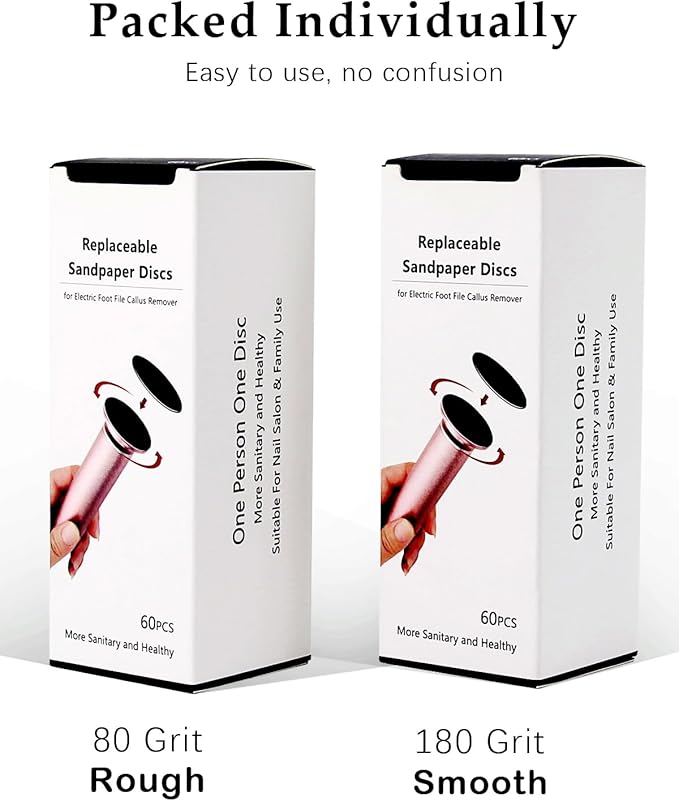 120pcs Foot File Sandpaper Discs Refill for Electric Callus Remover Dead Skin Removal (60pcs Rough 80 Grit + 60pcs Smooth 180 Grit)