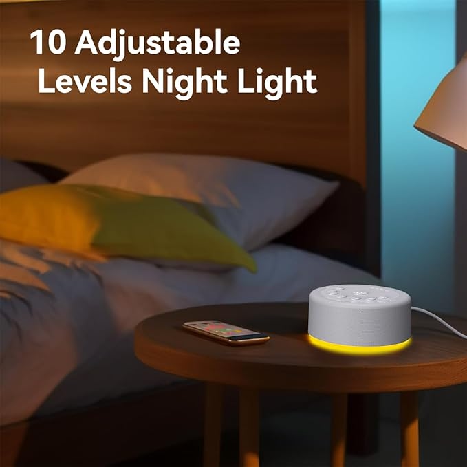 Sound Machine Night Light White Noise Brown Noise Machine 30 Non Looping Sounds 12 Lights 5 Timers 36 Adjustable Volume Memory Function Sleep Sounds Machine for Baby Kids Adult & Home Office Travel