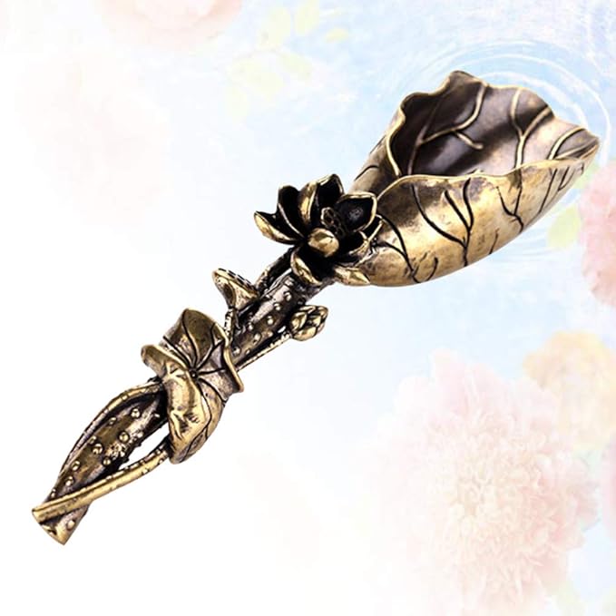 Vintage Tea Scoops Lotus Leaf Shape Loose Leaf Tea Copper Brass Tea Shovel Decorative Measuring Shovel for Coffee Powder Condiments Sugar Pets Food