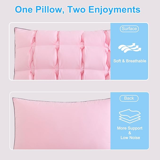 YOUR MOON Soft Pillow Queen for Sleeping, Super Soft Support Down Alternative Pillow, 100% Cotton Shell Luxury Comfy Fluffy Bed Pillows for Sleep(Pink)