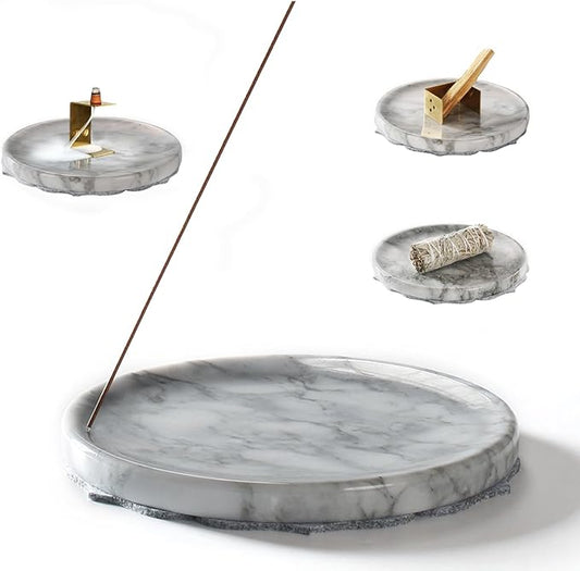 7.1-Inch Marble Incense Holder, Long Incense Holder for Sticks, Large Incense Sticks Holder for Meditation Yoga SPA, Incense Burne for Palo Santo/Sage/Cone/(Grey and White)