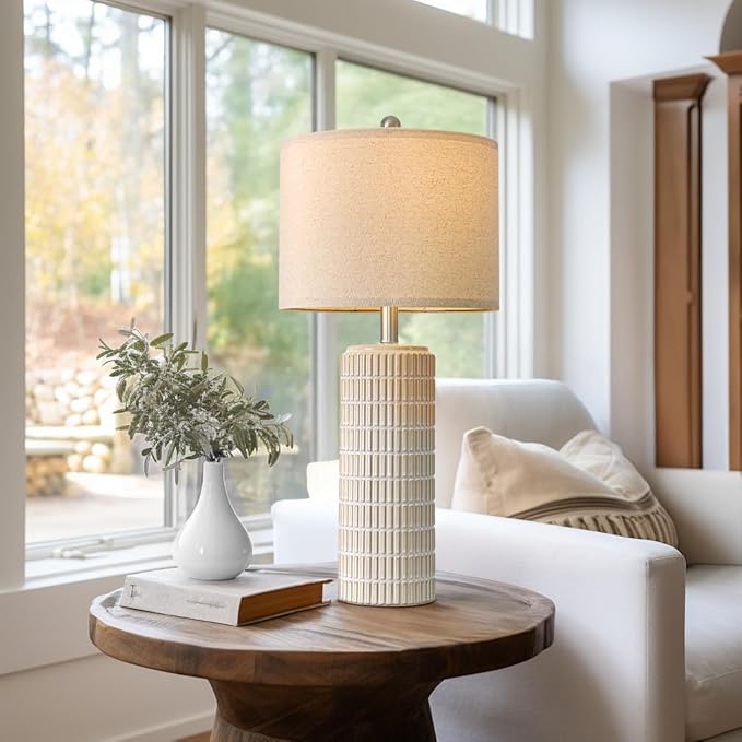 PoKat 27.5'' Tall Table Lamps for Living Room Set of 2, Ceramic Bedroom Lamps for Night Stands, Modern Bedside Lamps for Bedroom Living Room, Nightstand Lamps for End Table, Hallway, Gold and White