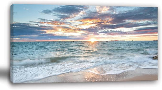 Yxbhhym-Beach Sunset Wall Art Coastal Wall Décor Seascape Canvas Prints Ocean Wall Picture for Living Room Decor Waves Sea Poster Landscape Painting Bedroom Wall Art Office Artwork Home Decorations
