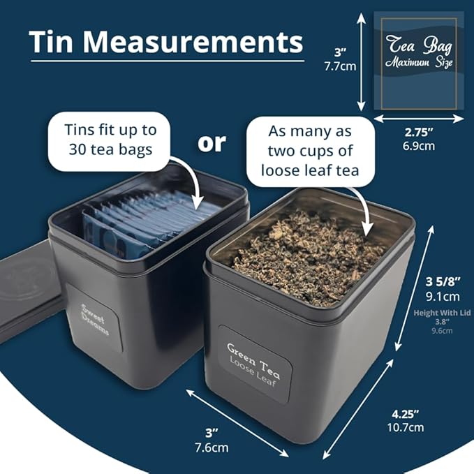 AllSpice Tea Organizer Rack with 9 Tins & 160 Magnetic Labels – Perfect for Bagged & Loose Leaf Tea Organization - White