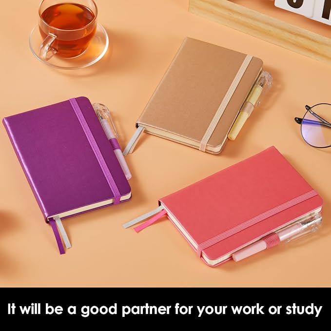 (3 Pack) Pocket Journal Notebook, Small Mini Notepad with Pens for Work, hardcover A6 Notebook 3.7" x 5.7" College Ruled with 100Gsm Premium Lined Paper, Pearlescent Purple