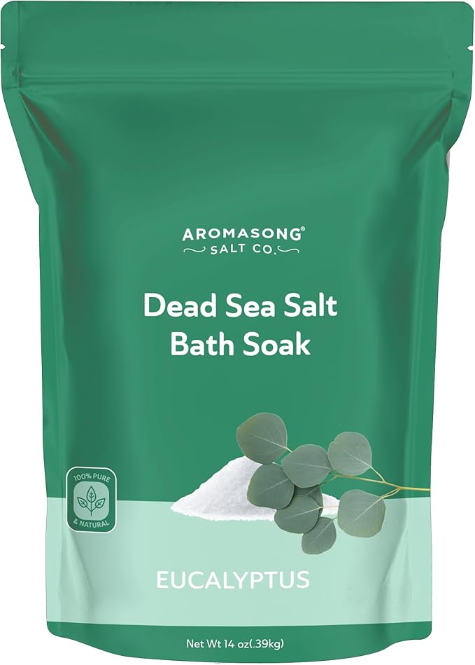 Aromasong Dead Sea Salt - Fine Grain Spa Bath Salt Eucalyptus Scent 14 Oz – 100% Pure & Natural - Soak for Women & Men for Skin Issues and to Relax Tired Muscles