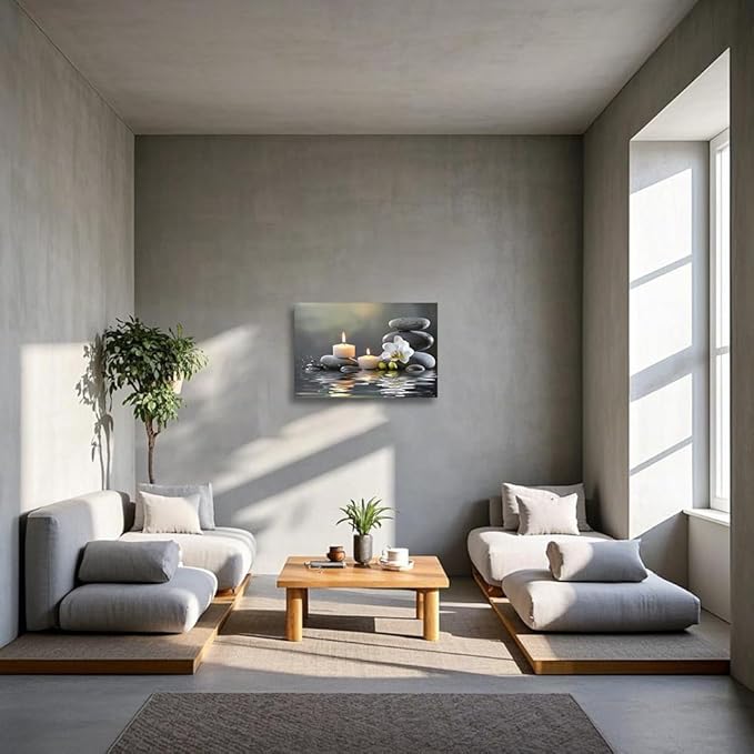 CGXLB Zen Stone Wall Art Candles & Orchid Painting Serene Water Decor for Spa Bathroom Bedroom Meditation Room 20"x30"