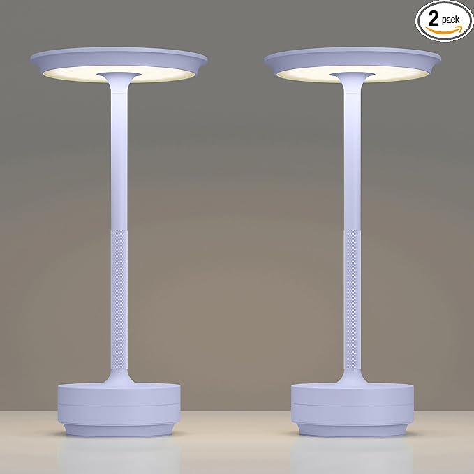 2 Pack Rechargeable Cordless Table Lamps, Portable 5000mAh Outdoor Table Light, 3 Color Stepless Dimming LED Table Lamp with Memory Function, for Home/Dinner/Patio/Restaurant.(Light Purple)
