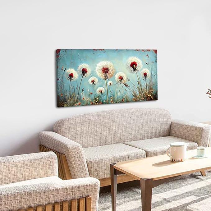 ZESTRILIA Dandelions Wall Art Retro Canvas Prints Modern Rustic Canvas Paintings Waterproof Artwork Landscape Picture for Country Farmhouse Living Room Bedroom Home Office Kitchen Décor (28x58inch)