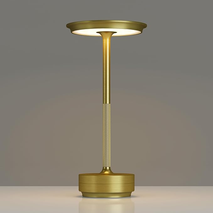 Cordless Table Lamps Rechargeable, Portable 5000mAh Battery Operated Lamp, 3 Color Stepless Dimming LED Table Light with Memory Function, for Outdoor/Dinner/Patio/Restaurant.(Gold)