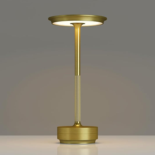 Cordless Table Lamps Rechargeable, Portable 5000mAh Battery Operated Lamp, 3 Color Stepless Dimming LED Table Light with Memory Function, for Outdoor/Dinner/Patio/Restaurant.(Gold)