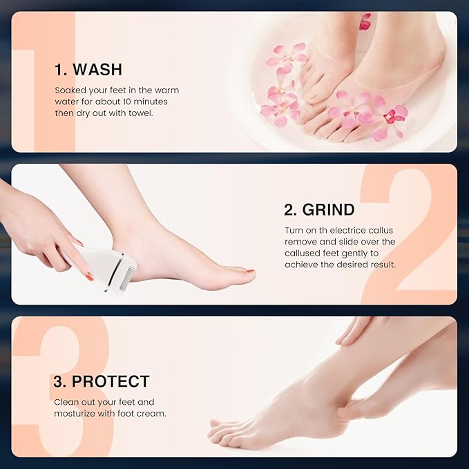 Electric Foot Callus Remover, Rechargeable Portable Electronic Foot File Pedicure Kit, Pedicure Tools for feet, 3 Roller Heads, 3 Speed, Battery Display for Remove Cracked Heels Calluses（BCM-1852）