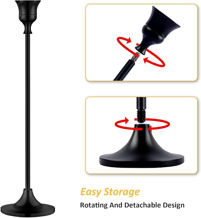 Metal Candle Holders for Candlesticks Taper Candlestick Holders Set Vintage Decorative Centerpiece Candelabra Tall Candle Stands for Halloween Thanksgiving Christmas (Matt Black, 1 Set (3 pcs))