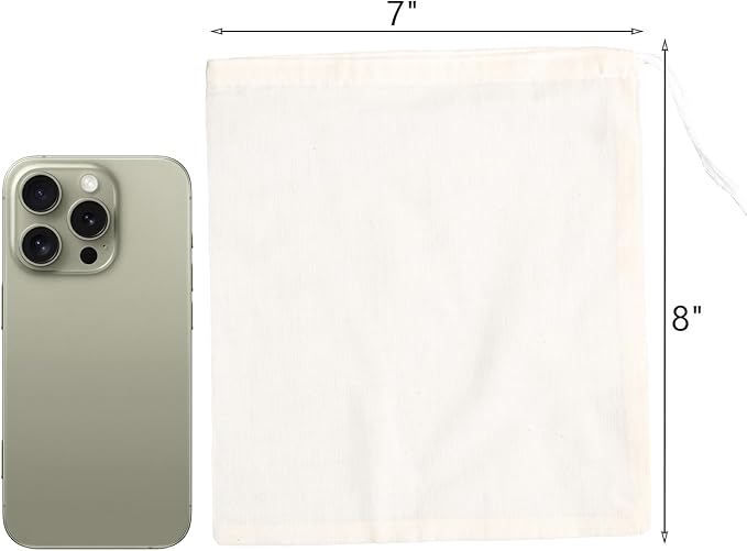 Eketirry Spice Bags, 10pcs Reusable Empty Tea Bags, Muslin Strainer Bags, Soup Bags for Cooking, Natural Cotton Fine Mesh Cheesecloth Bags for Cold Brew Coffee(7 x8Inch)