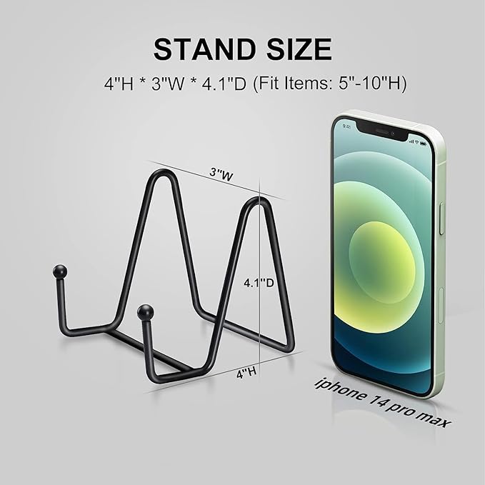 Kruodop 3 Pack Plate Stands for Display, 4 Inch Plate Holder Display Stand, Metal Frame Holder Stands for Book, Pictures, Photo Easel, Tabletop Art