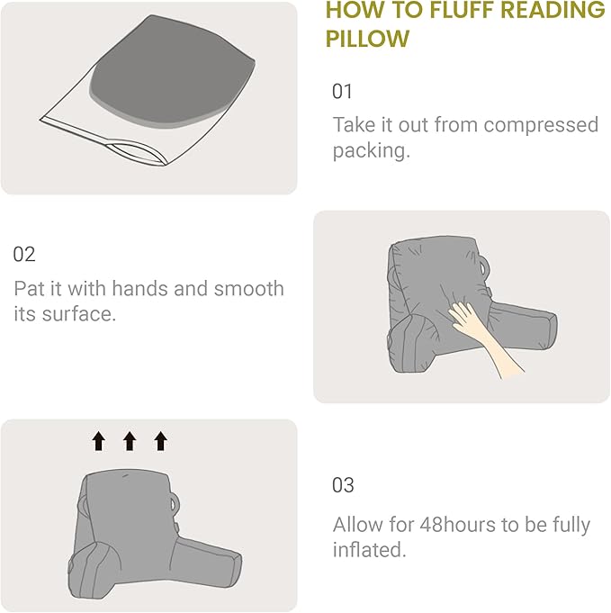 Portable Comfy Reading Pillows for Bed Sitting Up(Yellow Oeko-Tex), Velvet Back Pillow with Arms & Pockets for Adults, Support Memory Foam Bed Pillow for Dorm/Reading/Watching/Gaming