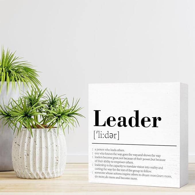 Gifts for Boss,Leader Definition Wooden Block Sign Desk Decor,Thank You Gift Going Away Gift Goodbye Gifts for Boss Leader