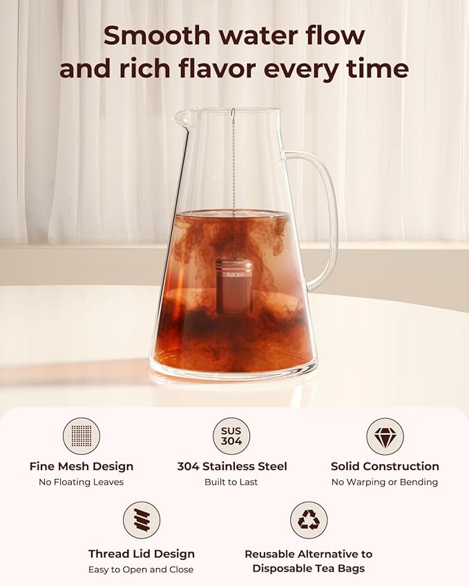 2 Pack Reinmoson Large Tea Infuser for Loose Tea & Spice Infuser for Cooking, 2.1” x 2.9” Extra Fine Mesh Large Tea Strainers, 304 Stainless Steel Loose Leaf Tea Steeper for Black Tea, Rooibos, etc