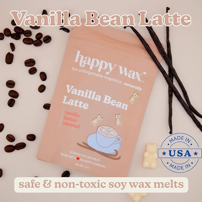 Happy Wax Vanilla Lovers Scented Natural Soy Wax Melts – 6 Oz Total - Includes: VanillaBeanLatte, VanillaSugar and VanillaSandalwood