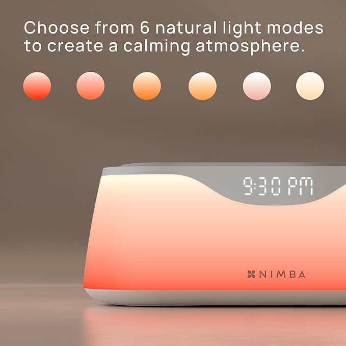 Nimba OFLO Sunrise Alarm Clock with 35 Expertly Tuned Soundscapes & 6 Natural Light Modes - Light Therapy Wake-Up Clock for Heavy Sleepers, App Control Bedside Sound Machine with Soothing White Noise