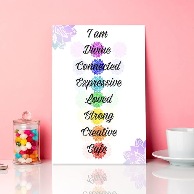 Chakra Wall Art Canvas,Patient 7 Chakra Quotes Sign Canvas Prints Framed Wall Art for Yoga Room Home Wall Décor,Gifts for Yoga Lover