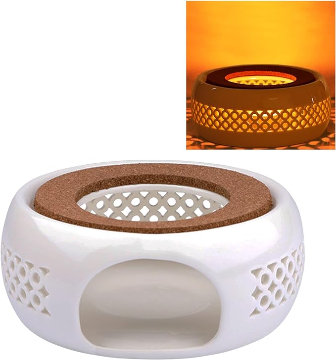 Teapot Warmer, Ceramic Teapot Heater with Cork Cushion Coffee Tea Warmer for Glass, Stainless Steel, Ceramic Teapot and Other Heatproof Dish Warming Use