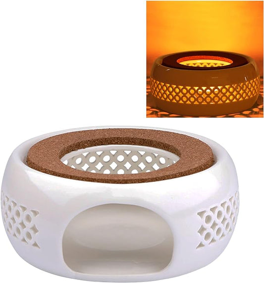 Teapot Warmer, Ceramic Teapot Heater with Cork Cushion Coffee Tea Warmer for Glass, Stainless Steel, Ceramic Teapot and Other Heatproof Dish Warming Use