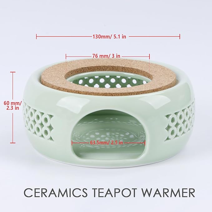 Teapot Warmer, Ceramic Teapot Heater with Cork Cushion Coffee Tea Warmer for Glass, Stainless Steel, Ceramic Teapot and Other Heatproof Dish Warming Use, Green