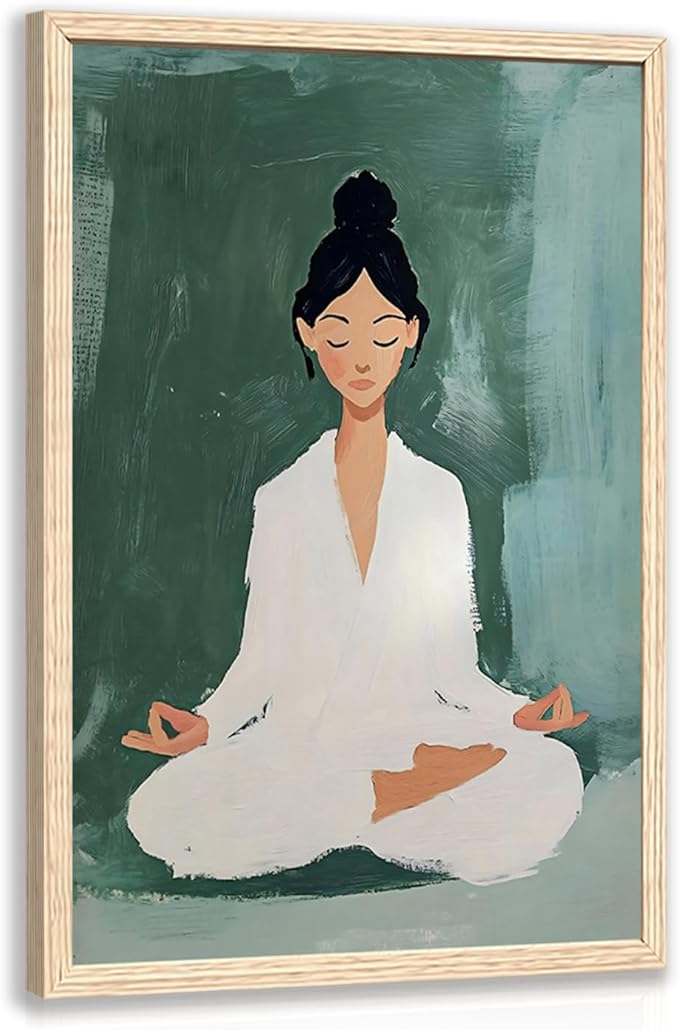 GELDSTEI Wood Framed Zen Wall Art, Tranquil Meditation Wall Decor, Yoga Girl Canvas Painting, Spiritual Aesthetic Picture, Calming Mindfulness Poster Print for Living Room Spa Yoga Studio 16"x24"