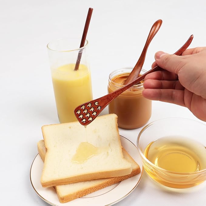 6PCS 7.08inch Honey Dipper Sticks Honey Spoon and Coffee Stirring Spoons, Wooden Honey Mixing Stirrer Honey Comb Stick, Honey Wand for Honey Jar Dispense Drizzle Honey Wedding Party