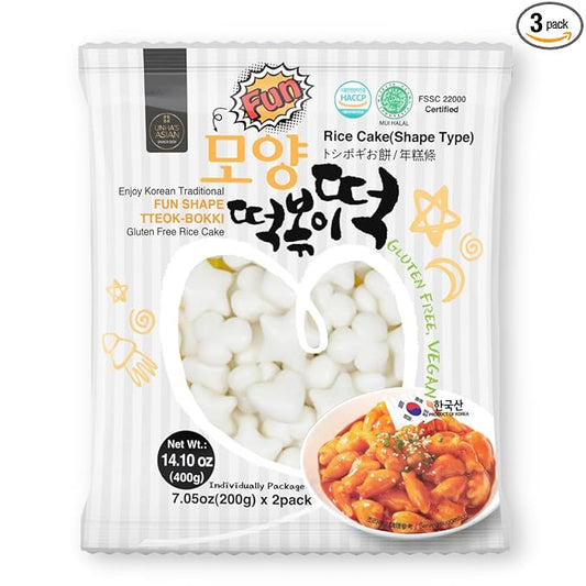 Korean Rice Cake, Tteokbokki, Fun-Shaped & Chewy, 1 Pack (2 Individual Package) Vegan, Non-GMO, Gluten-Free, Easy to Cook, 14.10oz per Pack (2 Pack) (14.1 OZ)