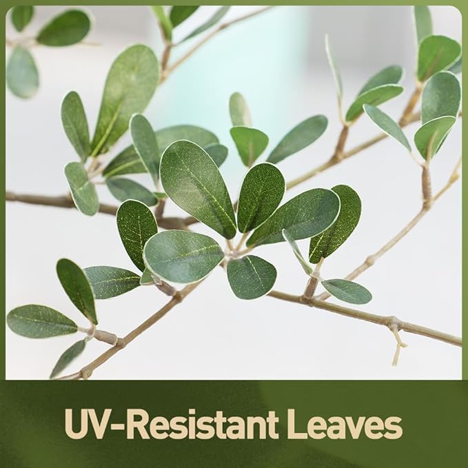 Artificial Black Olive Tree 7FT Indoor Outdoor Decor Faux Plants - Real Wood Trunk Fake Tree with Green UV Resistant Leaves - Tall Floor Plant for Modern Home Office Living Room Decoration