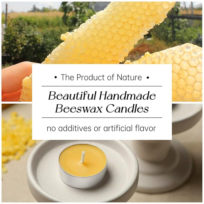 10 Pcs Beeswax Tealight Candles in Aluminum Cup, 4-Hour Extended Burn Time Tea Lights, 100% Pure Natural Beeswax Tea Candles, Perfect for Home Decor, Air Purification,Gift